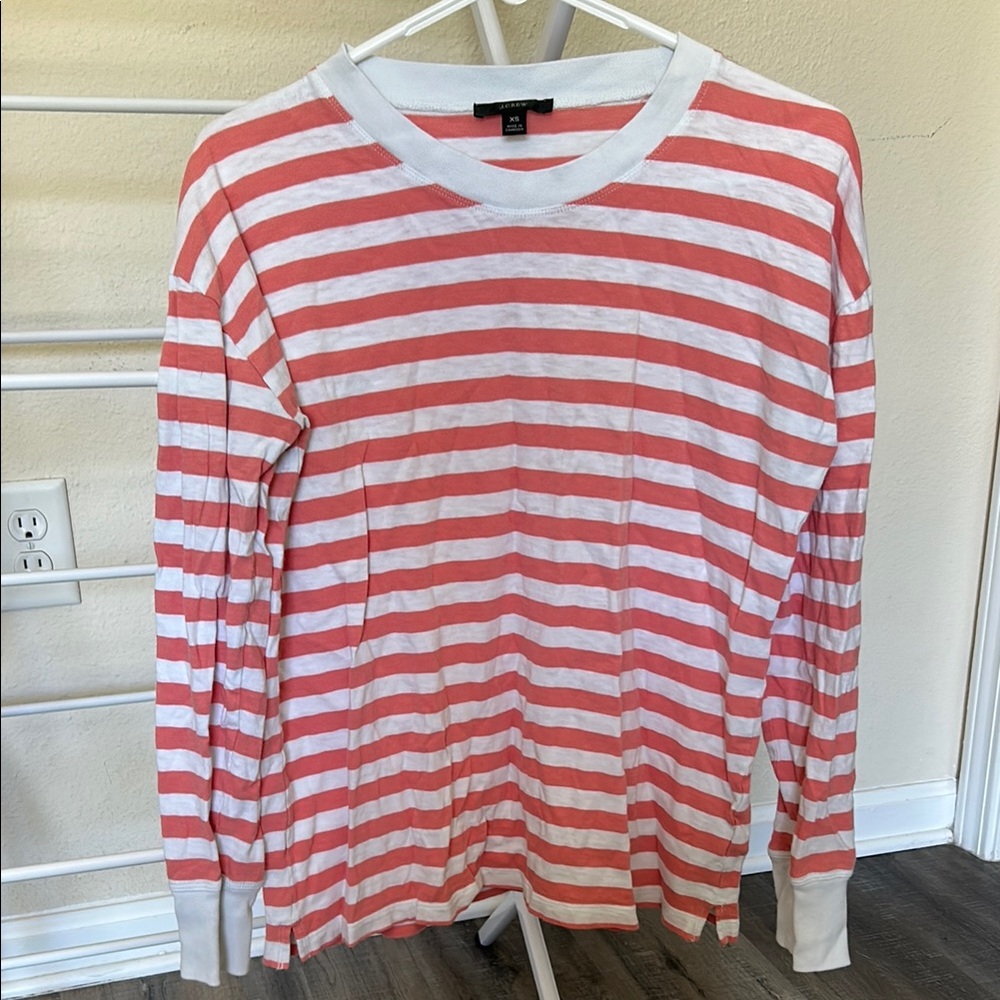 Coral and White Striped Long Sleeve Shirt